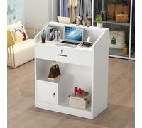 Moderno escritorio de recepción con cajón con cerradura para oficina y salón, mostrador blanco de salón de belleza con pequeño vestíbulo minorista, mostrador de recepción (80 x 40 x 92 cm)