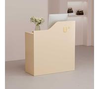 Moderno escritorio de recepción con cajón con cerradura, pequeño mostrador con deflector, ideal para oficina en casa, vestíbulo, salón, cuenta con agujero reservado para enhebrar