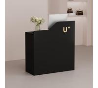 Moderno escritorio de recepción con cajón con cerradura, pequeño mostrador con deflector, ideal para oficina en casa, vestíbulo, salón, cuenta con agujero reservado para enhebrar
