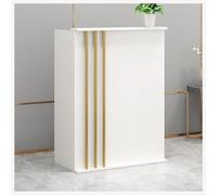 Moderno escritorio de recepción con cajón con cerradura y cabina, color blanco, ideal para caja y mostrador pequeño