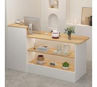 Moderno escritorio de recepción con cajón de almacenamiento, pequeño mostrador al por menor, estantes abiertos, mesa frontal para vestíbulos, salones, minoristas, oficinas en casa, armario derecho