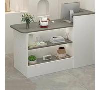 Moderno escritorio de recepción con cajón de almacenamiento, pequeño mostrador al por menor, estantes abiertos, mesa frontal para vestíbulos, salones, minoristas, oficinas en casa, armario derecho