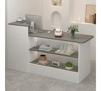 Moderno escritorio de recepción con cajón de almacenamiento, pequeño mostrador al por menor, estantes abiertos, mesa frontal para vestíbulos, salones, minoristas, oficinas en casa, armario derecho