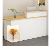 Moderno escritorio de recepción con cajón ligero con cerradura, mostrador abierto para venta al por menor, elegante mesa de recepción frontal de 100 cm en acabado natural