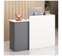 Moderno escritorio de recepción con cajón y armario con cerradura, bandeja para teclado y gestión de cables, elegante mostrador de recepción de oficina para espacios pequeños, salón y salida (gris