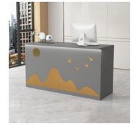 Moderno escritorio de recepción con cajón y armario pequeño de 120 cm, mesa de computadora para oficina, boutique, elegante mostrador de caja registradora gris para vestíbulo y área de recepción
