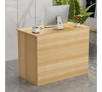 Moderno escritorio de recepción con cajón y armario pequeño. Elegante mesa de bar para oficina, checkout, vestíbulo y salón, diseño compacto para una gestión eficiente del espacio