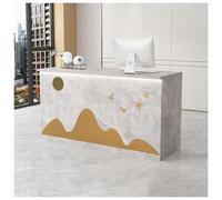 Moderno escritorio de recepción con cajón y gabinete, mesa de escritura para oficina, boutique, vestíbulo, mesa consola con patrón de piedra gris de 120 cm