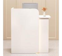 Moderno escritorio de recepción con cajón y ojales para cables, escritorio blanco para zona de pago con barandilla, 100 cm