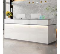 Moderno escritorio de recepción con cajones con cerradura, elegante contador de efectivo para oficina, tienda, salón, centro de belleza, blanco y gris, 100 cm