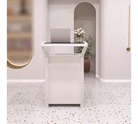 Moderno escritorio de recepción con cajones con cerradura para oficina, salón o venta al por menor, color blanco, elegante mostrador frontal para impresionar a los clientes