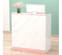 Moderno escritorio de recepción con cajones con cerradura, pequeño mostrador de oficina, escritorio de computadora con gestión de cables, elegante mesa de recepción para salón, hotel, spa, bar (blanco