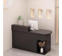 Moderno escritorio de recepción con cajones de almacenamiento y estantes abiertos para salones, boutiques, cafeterías, elegante acabado negro de 71 pulgadas, diseño lateral derecho