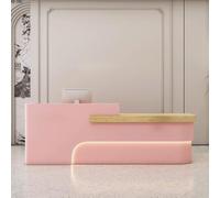 Moderno escritorio de recepción con iluminación suave. Elegante mesa de recepción de oficina rosa para tiendas minoristas y tiendas de ropa (150 x 60 x 100 cm) diseño elegante para negocios