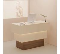 Moderno escritorio de recepción con iluminación suave, elegante mostrador frontal para salones y minoristas, elegante mesa de recepcionista para una mejor experiencia del cliente