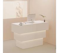 Moderno escritorio de recepción con iluminación suave, elegante mostrador frontal para salones y minoristas, elegante mesa de recepcionista, diseño contemporáneo para una mejor experiencia del cliente