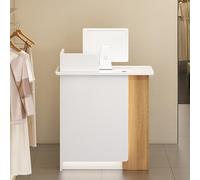 Moderno escritorio de recepción con luz LED y cajón con cerradura, pequeña mesa de oficina con armario de almacenamiento para vestíbulo de oficina en casa