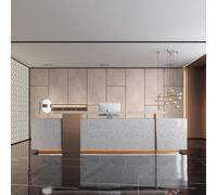 Moderno escritorio de recepción con tiras de luz LED y almacenamiento con cerradura, mostrador de oficina de madera diseñada para salón y pequeñas empresas