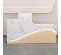 Moderno escritorio de recepción con tiras de luz LED y mesa frontal de almacenamiento para oficinas, tiendas, espacios de trabajo, diseño elegante y funcional para una mejor experiencia del cliente