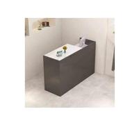 Moderno escritorio de recepción de 120 cm, elegante caja registradora para mercados y cafeterías, estación de trabajo gris y blanco, diseño elegante de mostrador para un servicio al cliente eficiente