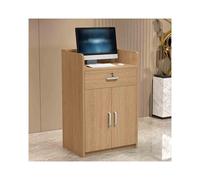 Moderno escritorio de recepción de bienvenida con cajones, elegante mostrador de pago para oficina y espacios comerciales, acabado de roble dorado, 60 cm, ideal para recepción de empresa y centros