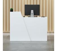 Moderno escritorio de recepción de madera blanca con mostrador y cajones, elegante escritorio para salón, oficina o vestíbulo, diseño del lado derecho, 115 x 42 x 100 cm