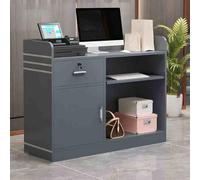 Moderno escritorio de recepción de madera con almacenamiento pequeño para vestíbulos, salones y minoristas, elegante mostrador frontal y mesa de bienvenida para una mejor experiencia del cliente