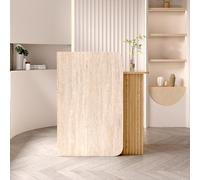 Moderno escritorio de recepción de madera con cajón con cerradura, elegante mostrador de pago para salones y espacios comerciales, acabado de grano de piedra ligera, 80 x 95 x 45 cm.