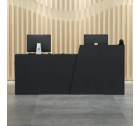 Moderno escritorio de recepción de madera con mostrador y cajones, elegante escritorio frontal para salón, oficina y vestíbulo, acabado negro, orientación izquierda, 220 x 42 x 100 cm