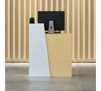 Moderno escritorio de recepción de madera con mostrador y cajones, elegante para salón, oficina, vestíbulo, diseño del lado derecho, 80 x 42 x 100 cm, construcción de madera