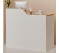 Moderno escritorio de recepción de madera para salón y venta al por menor, elegante mostrador de bienvenida para tienda de ropa, pago, transacciones y recepción. Muebles