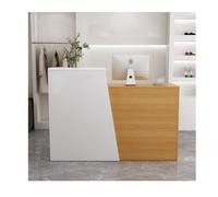 Moderno escritorio de recepción de nogal con pequeño mostrador de pagos izquierdo para salones y minoristas, muebles elegantes de 80 cm para soluciones de negocios y servicio al cliente