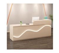 Moderno escritorio de recepción de oficina con luces LED, amplio almacenamiento, acabado crema, versátil para varios entornos, diseño del lado derecho de 130 cm