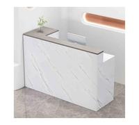 Moderno escritorio de recepción de oficina, elegante mostrador de efectivo para pago al por menor, ideal para tiendas de ropa y conveniencia, acabado gris mármol, lado derecho, 140 cm.