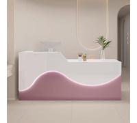 Moderno escritorio de recepción de salón con luz LED, elegante mostrador de madera con cajones de almacenamiento, ideal para pequeñas empresas (rosa y blanco, 120 cm)