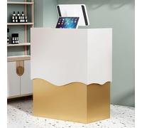 Moderno escritorio de recepción dorado con cajón con cerradura, ideal para tiendas de ropa y barberías, elegante escritorio de centro comercial sin necesidad de montaje, 80 x 45 x 100 cm