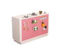 Moderno escritorio de recepción elegante con cajón con cerradura, ideal para salones y oficinas, acabado blanco y rosa, 100 cm, diseño elegante para espacios profesionales