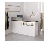 Moderno escritorio de recepción: elegante vestíbulo para salones de belleza y tiendas de ropa, acabado de piedra de 140 cm, elegante mostrador de bienvenida y escritorio de ventas para espacios de