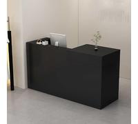 Moderno escritorio de recepción en forma de L con cajón con cerradura, elegante escritorio frontal de madera para oficina, salón de belleza, vestíbulo de salida, color negro, configuración derecha de