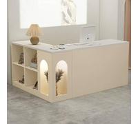 Moderno escritorio de recepción en forma de L con cajones con cerradura, elegante mostrador de caja registradora para tiendas de ropa, cafeterías y negocios, 51.1 pulgadas, diseño lateral derecho