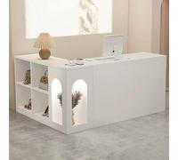 Moderno escritorio de recepción en forma de L con cajones con cerradura, elegante mostrador para zona de pago al por menor, perfecto para tiendas de ropa, oficinas, cafeterías, lado derecho, blanco