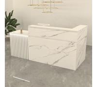 Moderno escritorio de recepción en forma de L con cajones y armario con cerradura, escritorio de bienvenida de pie para oficina y salón de belleza (120 cm, A), estación de trabajo elegante y funcional