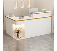 Moderno escritorio de recepción en forma de L, elegante mostrador de cajero para salón y tienda, muebles de recepción elegantes con espacio de almacenamiento, perfecto para uso comercial y de oficina.