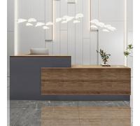 Moderno escritorio de recepción en forma de L, elegante mostrador de oficina con cajón de teclado, mesa de bienvenida de madera compuesta para espacios comerciales y oficinas