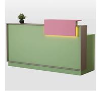 Moderno escritorio de recepción LED con bandeja para teclado, cajón con cerradura, elegante mostrador para área de recepción, diseño iluminado para espacios de oficina contemporáneos