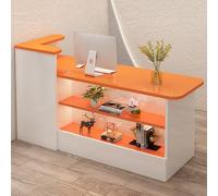 Moderno escritorio de recepción LED con caja registradora, mesa secretaria, gestión de cables, muebles de oficina elegantes para un flujo de trabajo eficiente