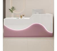 Moderno escritorio de recepción LED con cajón con cerradura y deflector en forma de L, 100 cm, elegante mueble de oficina multicolor para una mejor experiencia del cliente