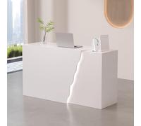 Moderno escritorio de recepción LED con cajones, elegante mesa de mostrador para oficinas y salones, acabado terrazo blanco, 100 x 40 cm