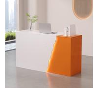 Moderno escritorio de recepción LED con cajones, mesa de mostrador para vestíbulo de salón, elegante soporte de oficina frontal, gabinete de computadora, acabado terrazo blanco, 100 x 40 cm
