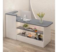 Moderno escritorio de recepción LED con elegante mostrador y gestión de cables, perfecto para oficinas, tiendas y pasillos, mejora tu espacio de trabajo con un diseño contemporáneo